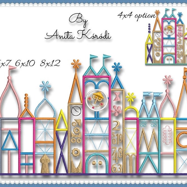 It's A Small World Ride Embroidery Machine Designs Sketch Pes Instant Download digital Pattern