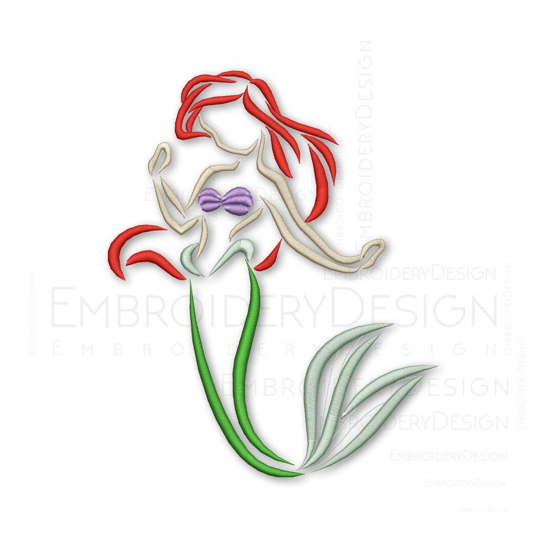 Ariel Sketch the Little Mermaid Embroidery Machine Designs Instant