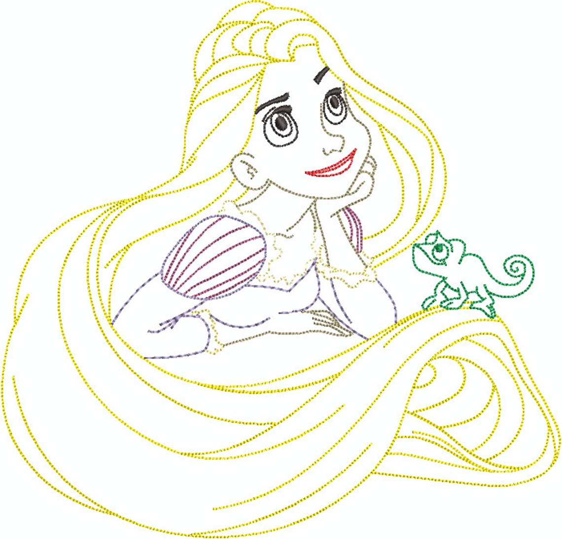 Rapunzel Embroidery Machine Design Princess Outline Disney Etsy