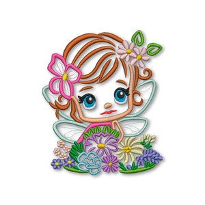 Cute Fairy with flowers Magic Fairy Embroidery Machine Sketch Designs Instant Digital Download Pes File v5