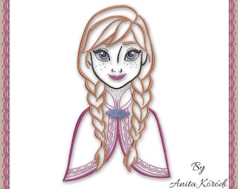 Frozen Anna Machine Embroidery Outline Design Princess designs instant digital download pattern