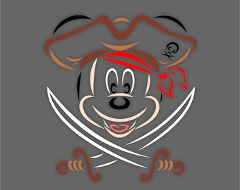 Gráficos de cabeza de pirata de Mickey Mouse SVG Dxf EPS Png Cdr Ai Pdf Vector Art Clipart descarga instantánea Archivo de impresión de corte digital