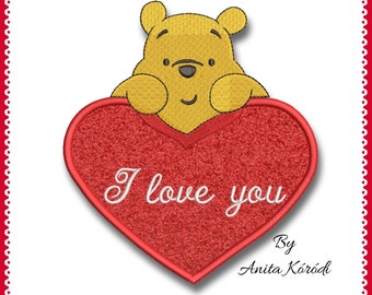 Embroidery Machine Design Winnie the pooh Heart Love Applique Pes File  pattern digital download