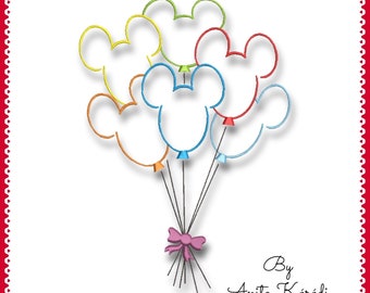 Mickey Mouse Balloons Embroidery Machine Designs Happy Birthday Instant Digital Download Pes File