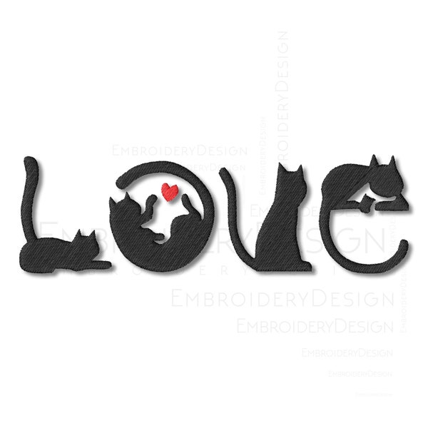 Cats Love Embroidery Machine Design Silhouette pattern digital download pes file