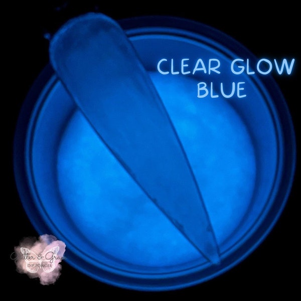 Clear GLOW BLUE Dip Powder - Clear Dip Powder, Clear Glow Dip, Glow dip, dip powder, acrylic, clear glow acrylic, clear acrylic glow