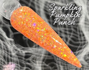 Sparkling Pumpkin Punch Dip Powder -Happy Haunting Collection, Halloween Dip Powder, Halloween Acrylic Nails, Glitter Dip Powder for Nails