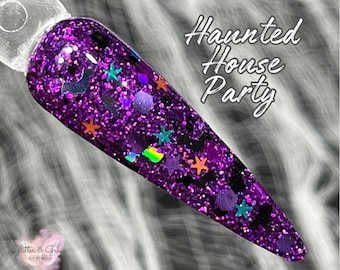 Haunted House Party Dip Powder -Happy Haunting Collection, Halloween Dip Powder, Halloween Acrylic Nails, Glitter Dip Powder for Nails