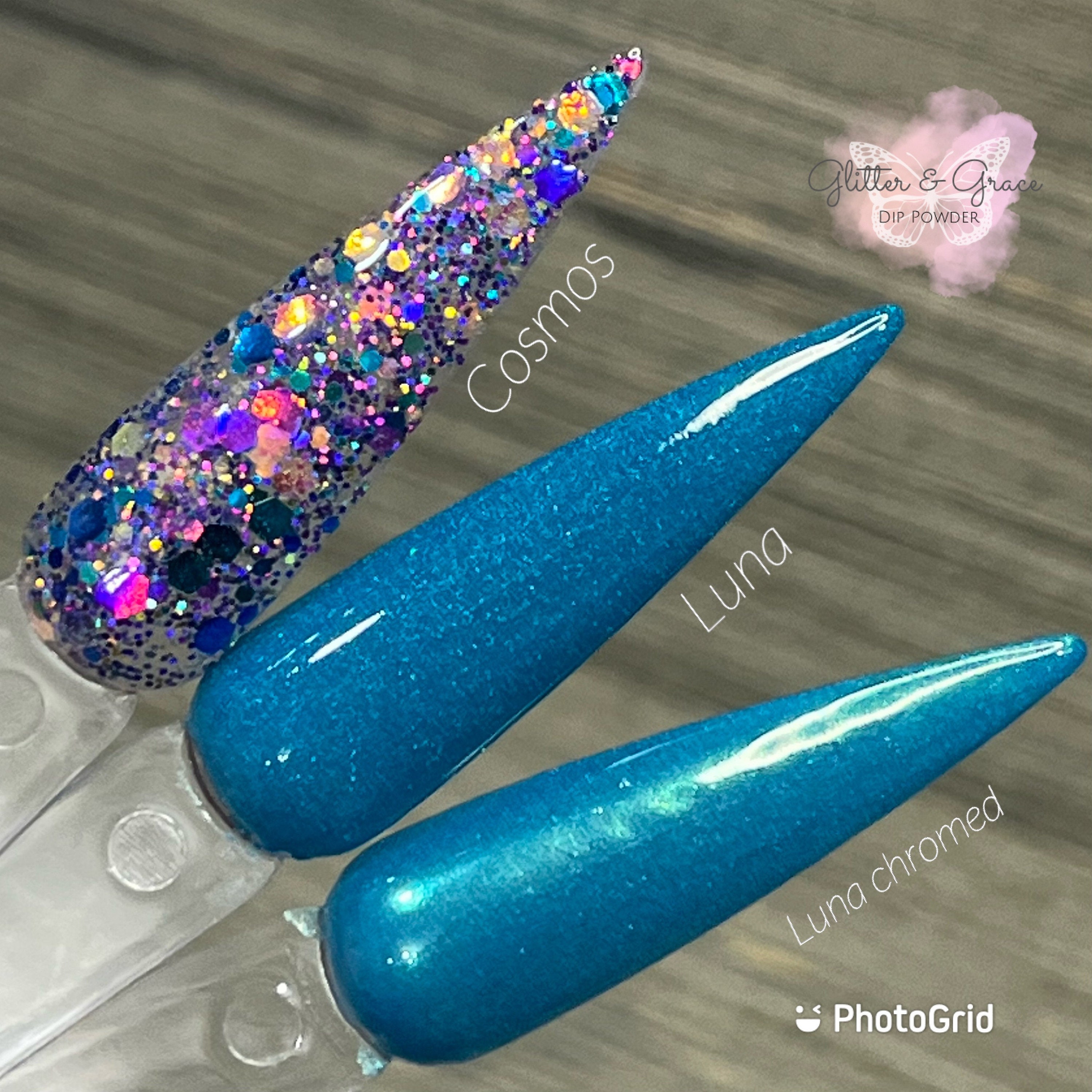 Luna Shimmer Dip Powder Chrome Powder Blue Dip Powder Dip Etsy UK