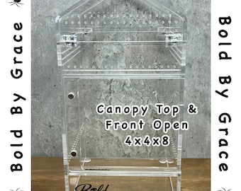 4x4x8 inch Jumping Spider Enclosure- Magnetic Canopy Top plus Front Open Jumping Spider Enclosure