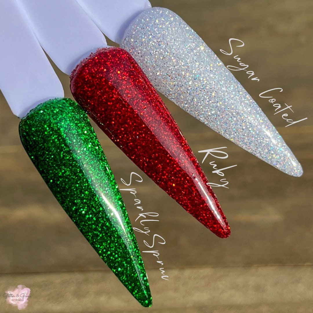 Set 3 Jars FINE Christmas Glitter Dip Powder Powder, Christmas Dip