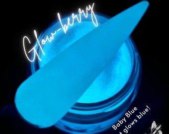 Glow-berry Glow Dip Powder, Baby Blue Glow Dip Powder, Baby Blue Dip Powder, Glow In the Dark Dip Powder, Blue Acrylic Powder, Glow Nails