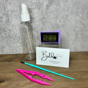 Jumping Spider Starter Care Kit: Misting Bottle, Tongs, Brush, and Optional Hygrometer