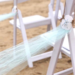 Coastal Sand Dollar Streamer Wedding Chair Decoration – Beach Ceremony Aisle Decor