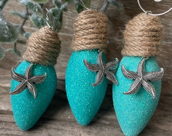 Ornament set - 3 Beach Glittered Glass vintage sparkle bulbs