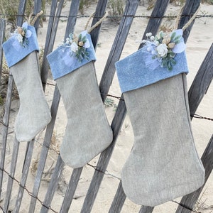 Nautical Christmas stocking beachy embellished holiday stocking blue and tan