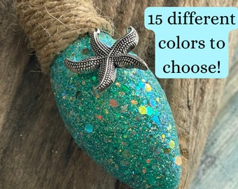 Beach Christmas Bulb Ornament: Glitter Starfish Nautical Decor