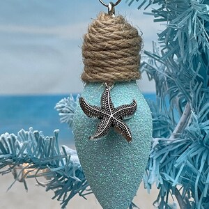 ONE individual Beach Christmas tree ornament, sparkle bulb coastal beach ornament