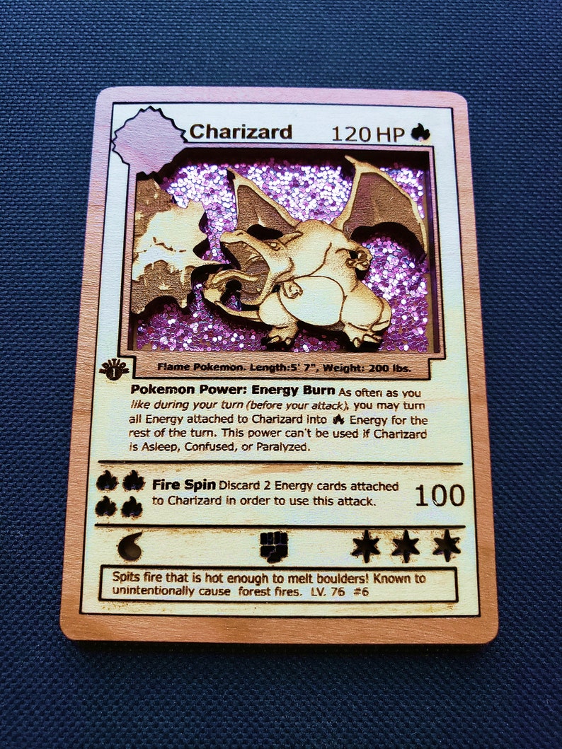 3d Wooden Pokemon Card Charizard From Base Set Holo Pokemon Etsy