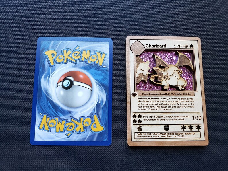 3d Wooden Pokemon Card Charizard From Base Set Holo Pokemon Etsy