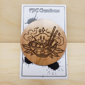 Cute Kirby in Ramen Bowl Anime Wood Pin Cherry Plywood Pins Design