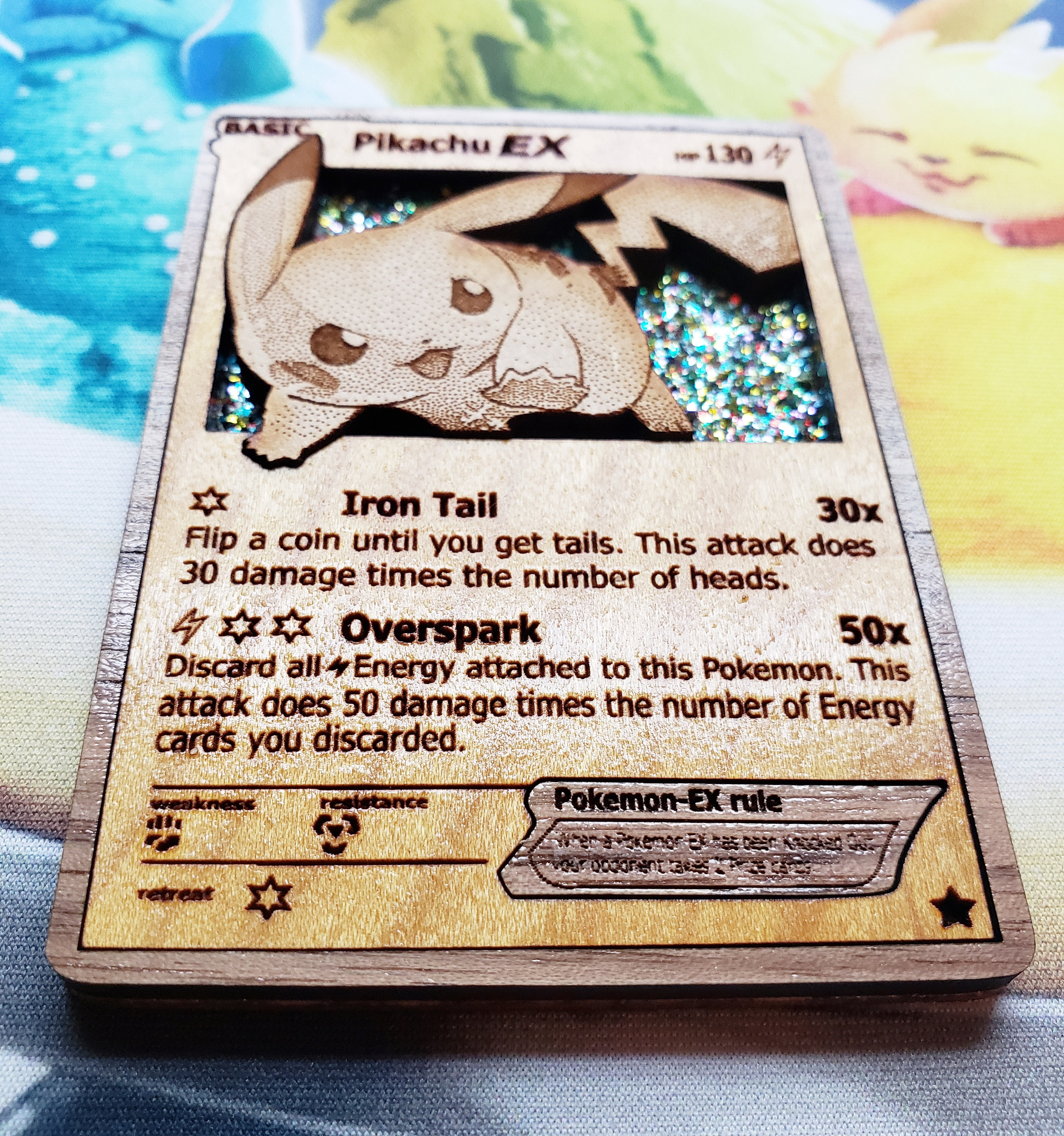 Pikachu EX Wooden Pokemon Card Holo Pokemon Gift Wood Pokemon Etsy