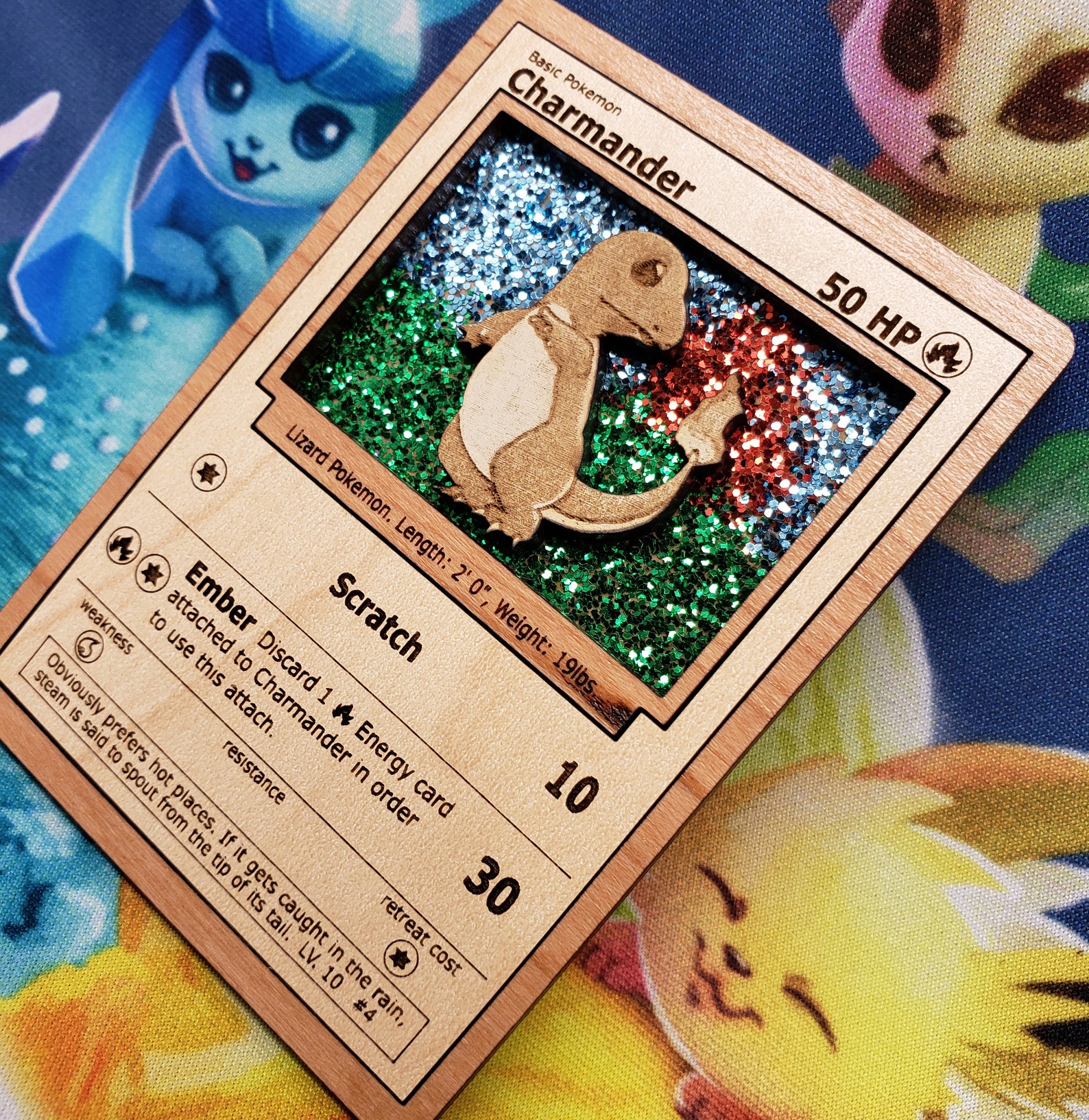 3d Wooden Pokemon Card Charmander From Base Set Holo Pokemon Etsy