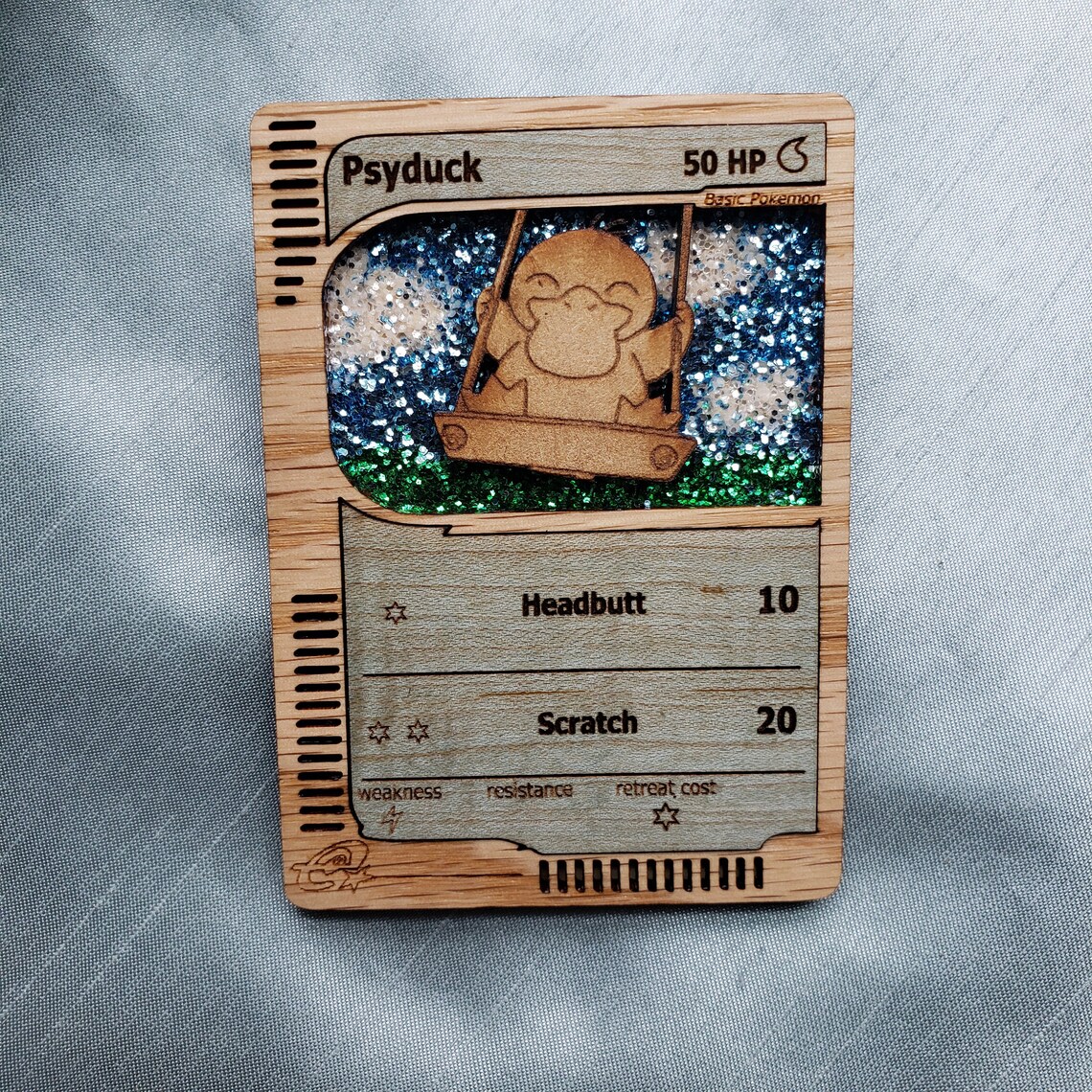 Psyduck On A Swing Wooden Pokemon Card Holo Pokemon Gift Wood Etsy