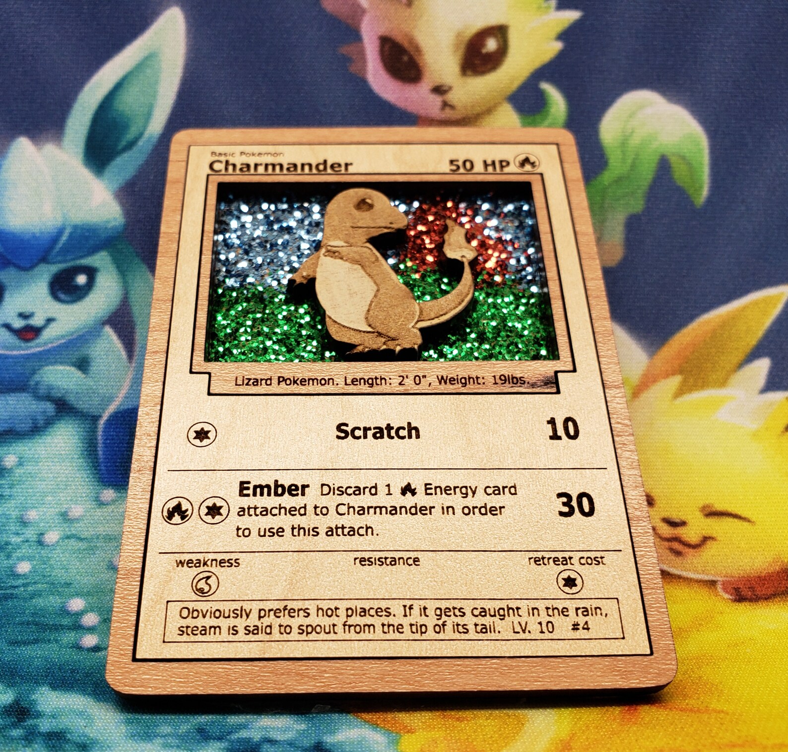 3d Wooden Pokemon Card Charmander From Base Set Holo Pokemon Etsy