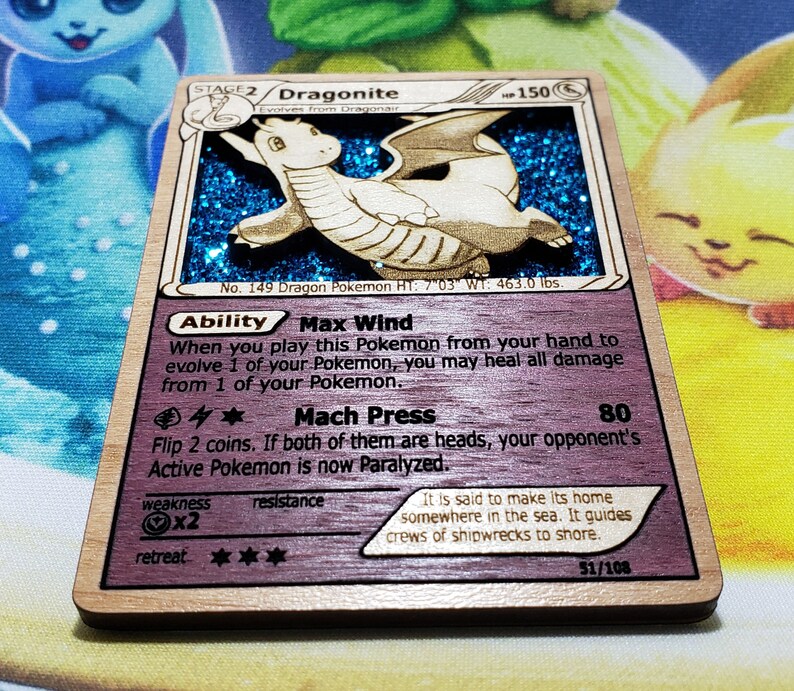 Dragonite Wooden Pokemon Card Holo Pokemon Gift Wood Pokemon Etsy