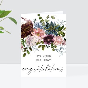 Carte de voeux élégante imprimable, carte d'anniversaire neutre aquarelle, carte de joyeux anniversaire à téléchargement immédiat, carte de félicitations