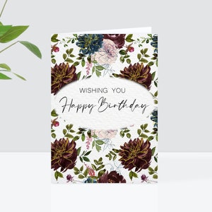 Cartão de felicitações elegante para impressão, cartão de aniversário neutro em aquarela, cartão de feliz aniversário para download instantâneo, cartão de felicitações