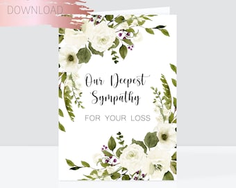 Printable Sympathy Card, Digital Condolences Card, Our Deepest Sympathy, Instant Download Sympaty