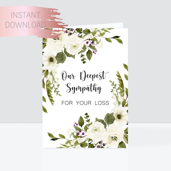 Printable Sympathy Card, Digital Condolences Card, Our Deepest Sympathy, Instant Download Sympaty