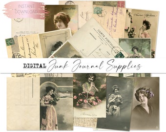 May include: A collection of vintage postcards featuring images of women, flowers, and handwritten messages. The postcards are in various shades of brown, cream, and pink. The text on the postcards includes "Bonne Fête", "Carte Postale", and "American Affectionate".