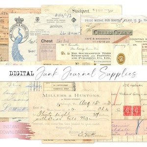 Druckbare Vintage Ephemera, druckbare Vintage Rechnungen Quittungen, Vintage Quittungen, Digitale Ephemera, druckbare Junk Journal Zubehör