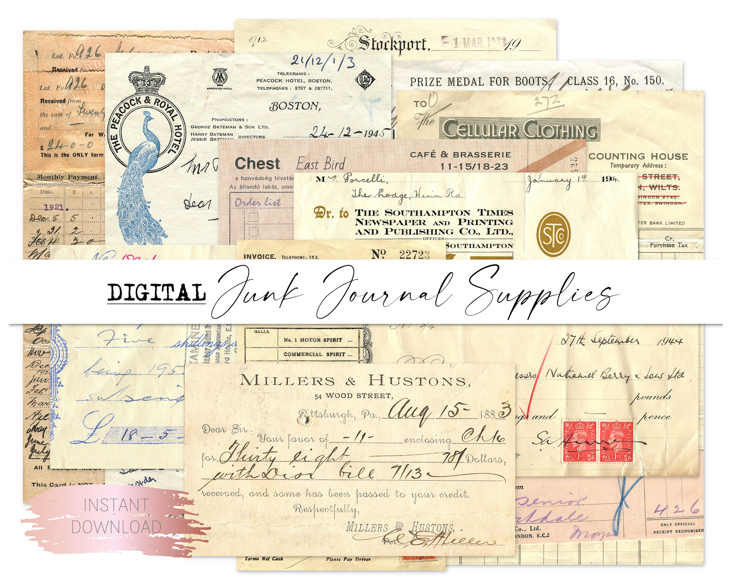 printable vintage ephemera printable vintage bills invoices etsy