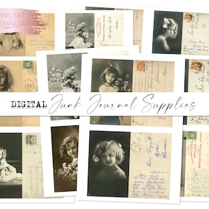 Druckbare Vintage Postkarten, Vintage Ephemera, digitale Postkarten von Kindern, druckbare Junk Journal Versorgung, Instant Download