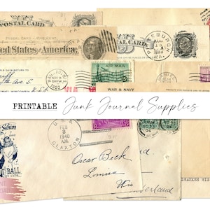 Coisas efêmeras vintage imprimíveis, envelopes vintage imprimíveis, envelope digital, cartões postais imprimíveis, suprimentos de diário de lixo imprimíveis