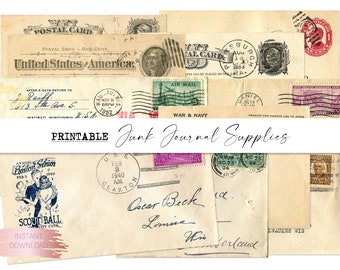 Printable Vintage Ephemera, Printable Vintage Envelopes, Digital Envelope, Printable Postcards, Printable Junk Journal Supplies