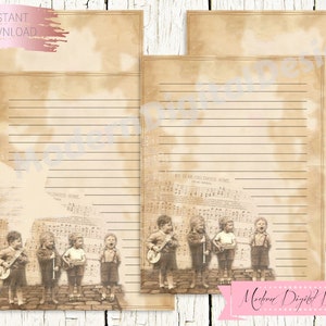 Papel de papelería vintage imprimible, Niños musicales, Niños pequeños vintage, Niños vintage imprimibles, Papel de diario basura imprimible