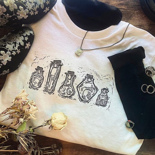 Distressed Mushroom Block Print Tshirt Etsy