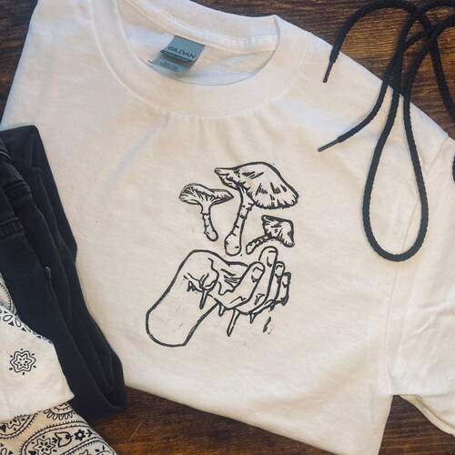 Distressed Mushroom Block Print Tshirt Etsy