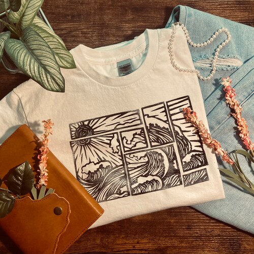 Distressed Mushroom Block Print Tshirt Etsy