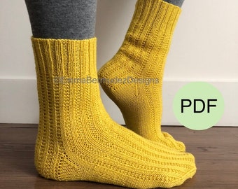 PDF | Knitting Pattern  | Broken Rib Sock  | Cuff Down  | Digital Download | Ribbed Sock | Basic Knit Sock |  ENGLISH ONLY