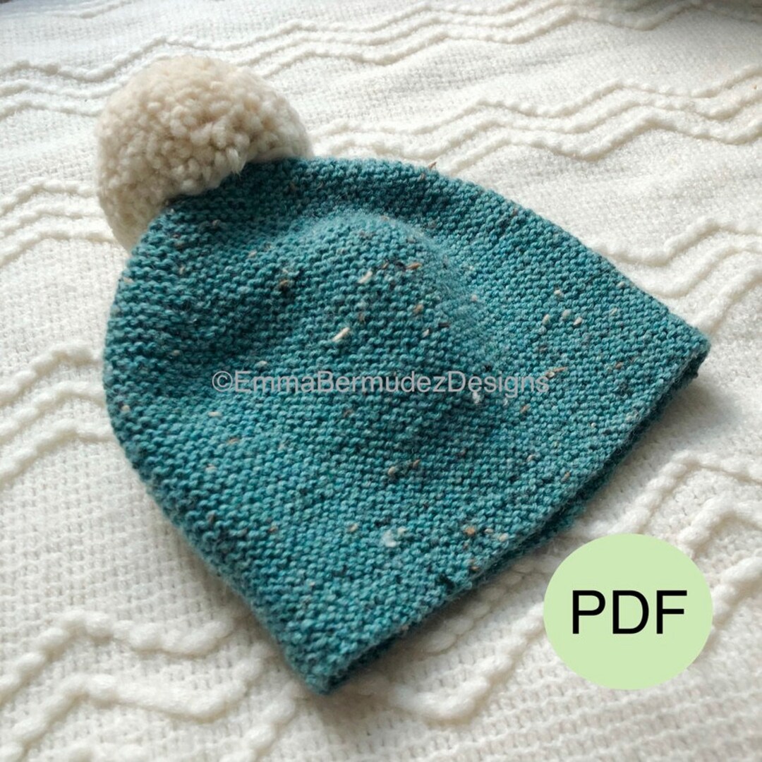 PDF Knitting Pattern Basic Garter Baby Beanie Hat Beginner Knit Easy