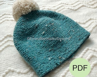 PDF  | Knitting Pattern  | Basic Garter Baby Beanie Hat  | Beginner Knit  | Easy Baby Hat  | Newborn, 0-3, 3-6, 6-12 months |  ENGLISH ONLY