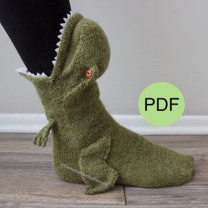 PDF | KNITTING PATTERN | Jurassic Sock | Dinosaur Socks T-Rex Knitting Pattern | Adult Sizes  | Kid Sizes | Cuff Down | English Only