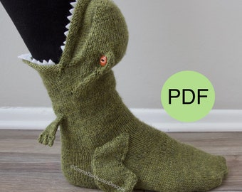 Dinosaur Socks Knitting Pattern | T-Rex Socks, Adult & Kid Sizes (PDF) | English Only
