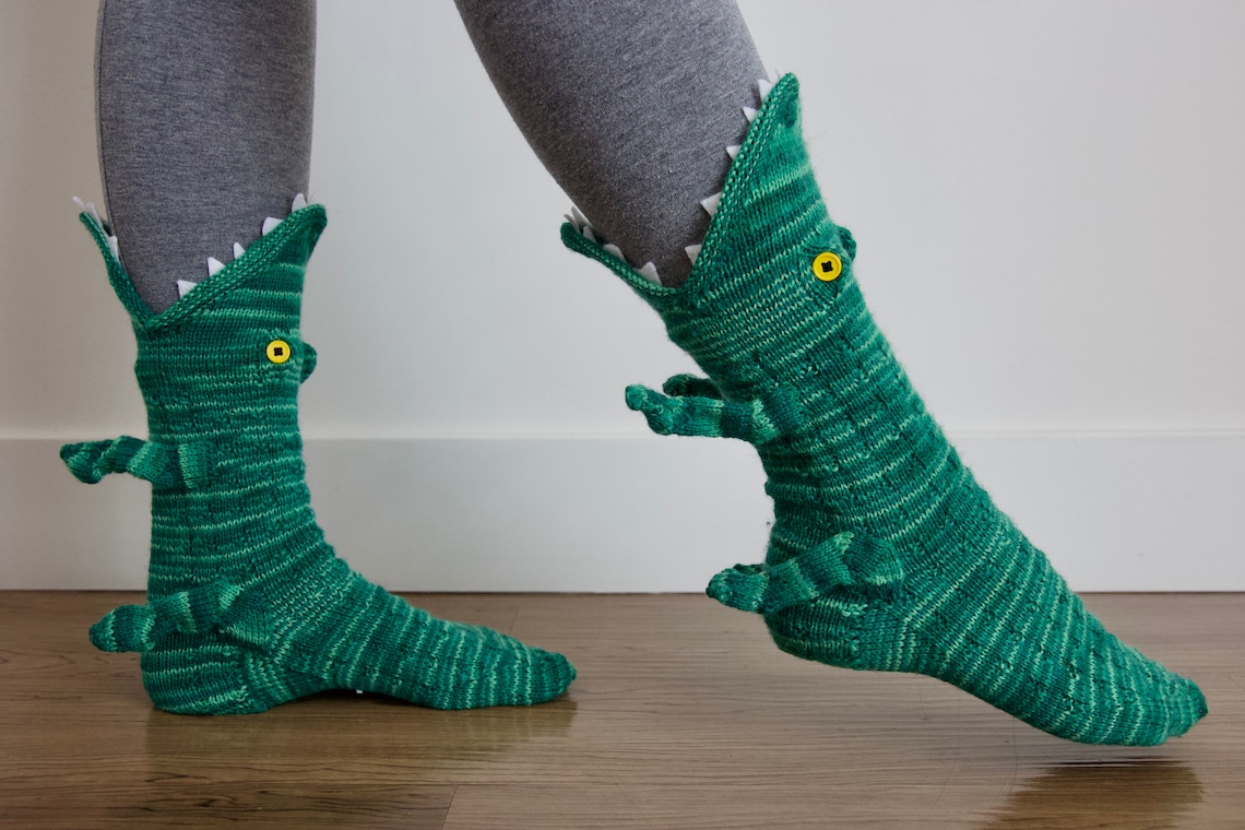 Crikey Crocodile Socks Knit Animal Socks Funky Knitting Etsy